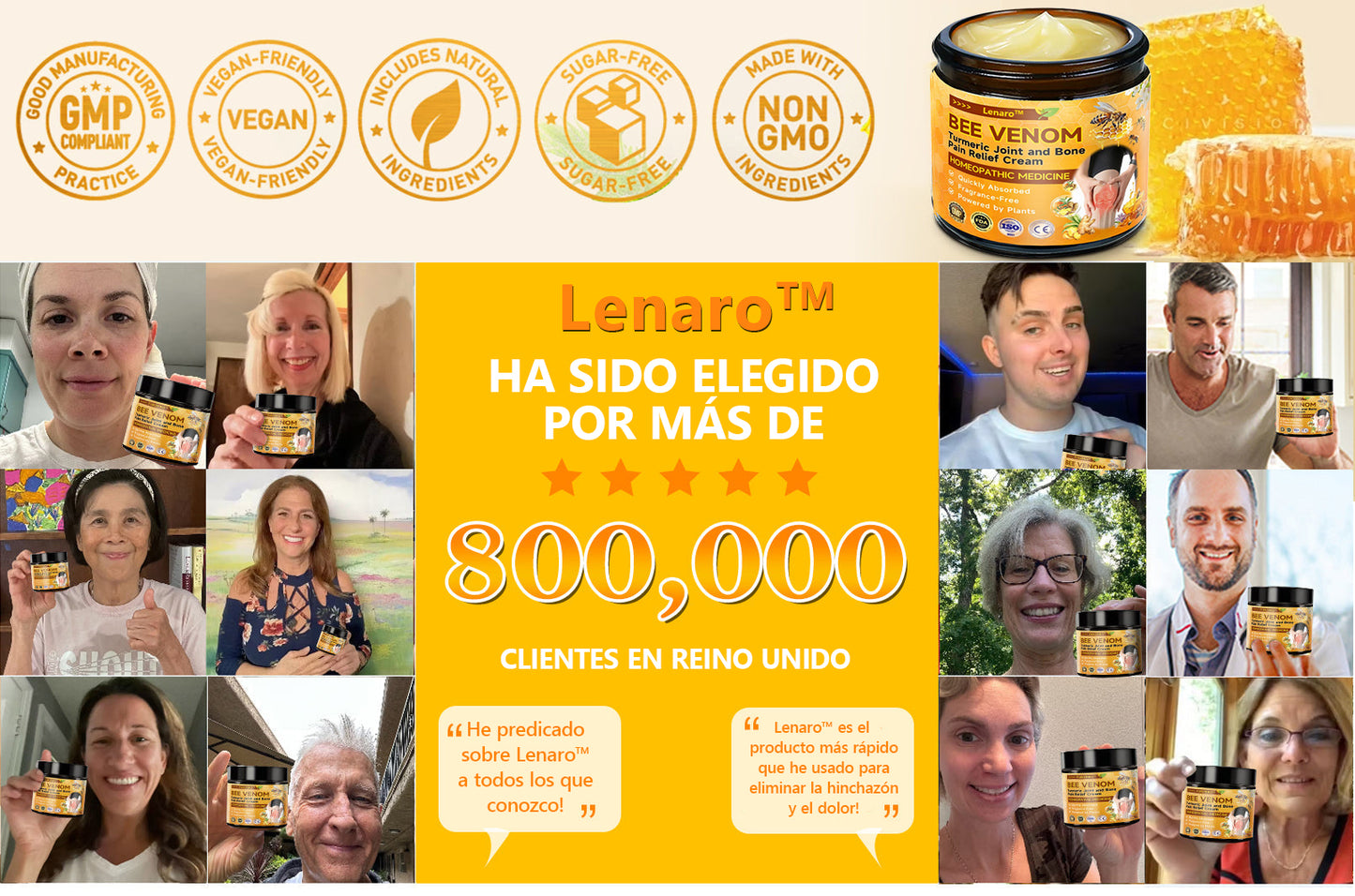 Lenaro™ Bee Venom & Turmeric Crema para el Alivio del Dolor en las Articulaciones y los Huesos (se especializa en el dolor de las articulaciones y la artritis y AAOS recomienda)
