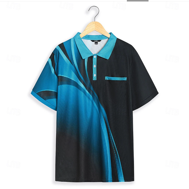 Polos con estampados gráficos geométricos y diseño de gofre para hombre, polos de manga corta, polos informales para salir, estampados, verano, primavera, amarillo, azul y morado.